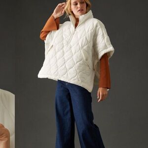 Anthropologie Pilcro Short Sleeve Side Snap Quilted Puffer Vest Cape Jacket